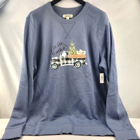 NWT Goodthreads Merry Christmas trendy tree heavy fleece lined sweatshirt XLT - Picture 1 of 4